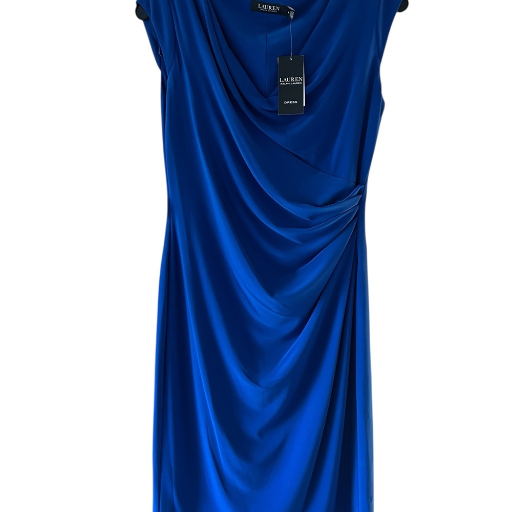 Ralph Lauren Cobalt Blue Gathered Midi Dress